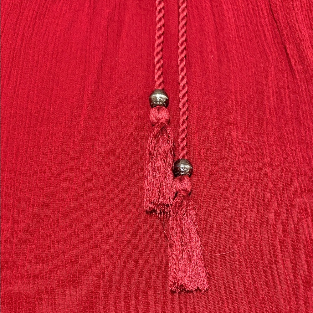 Elegant Lace-Up Blouse in Deep Red - Picture 7 of 9